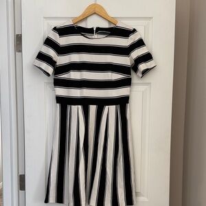 LOFT Black and White Striped Fit-and-Flare Mini Dress